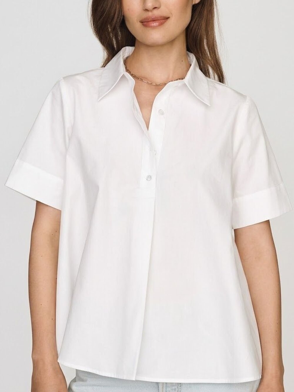 Anthropologie Pollie Short Sleeve Swing Blouse White XL Office Preppy Casual